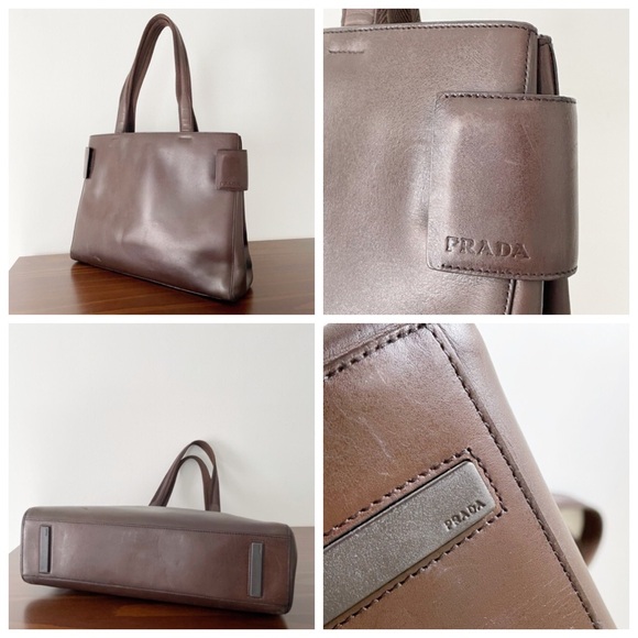 Prada brown calfskin leather vintage shoulder tote business bag minimal - Picture 3 of 12